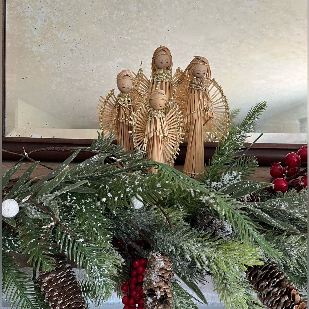 Vintage 4PC wicker angel Christmas holiday ornaments